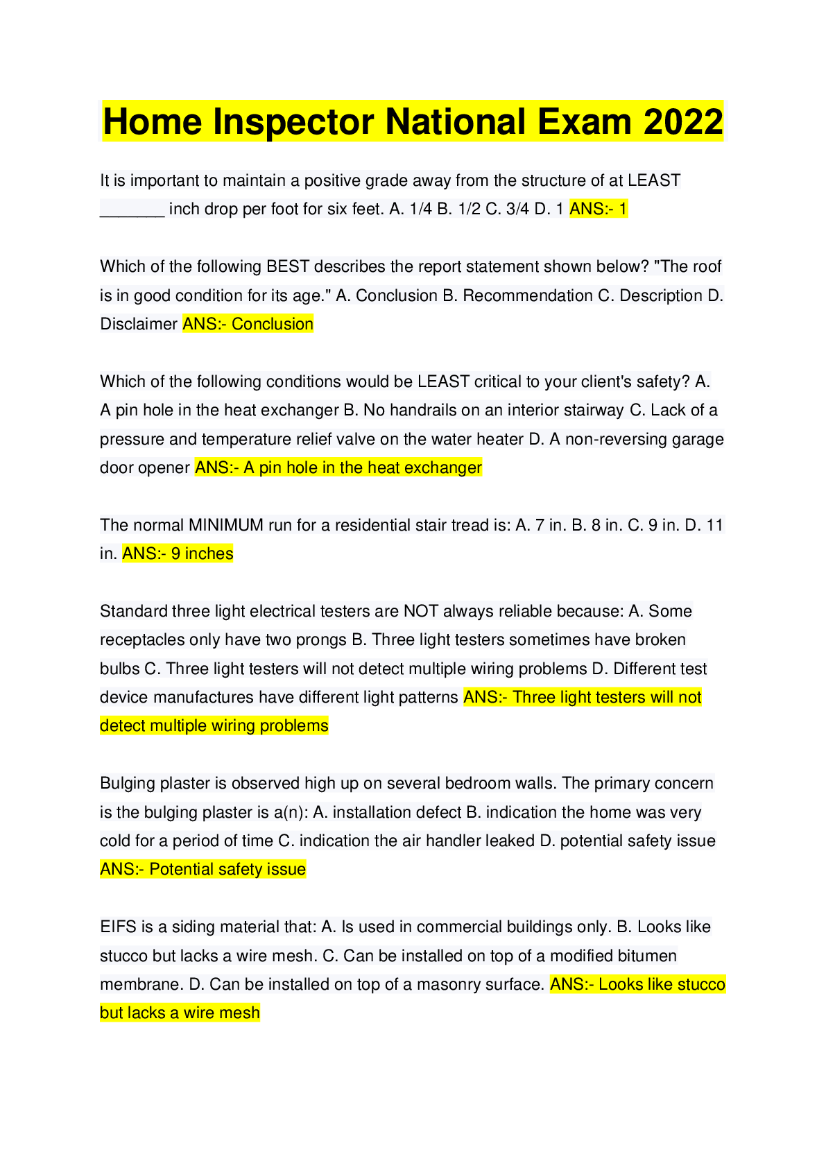 Preview image for Home Inspector National Exam 2022